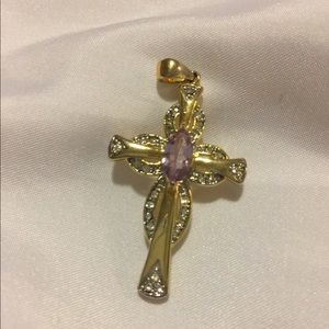 🦋14Kt Gold Plated Amethyst Cross Pendent Only